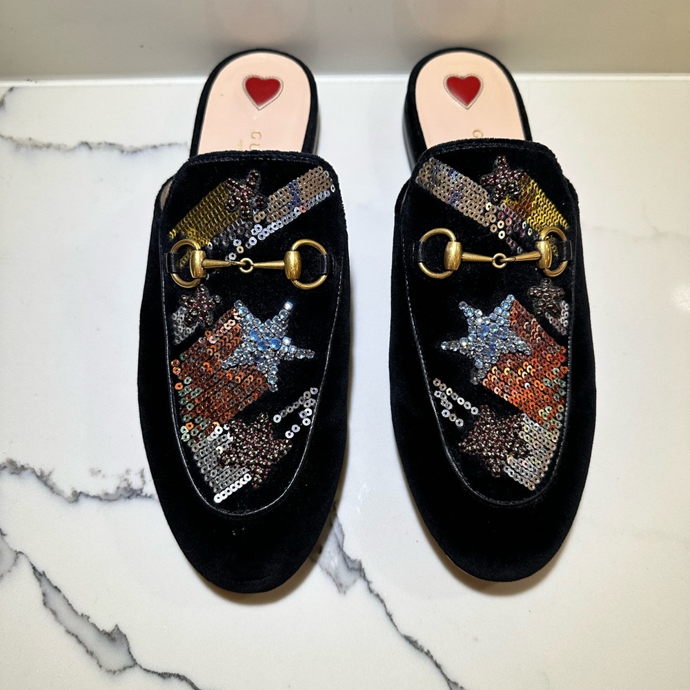 Gucci Princetown Shooting Star Crystal Embellished Mule Slides